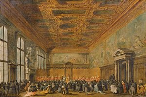 Udienza concessa dal Doge di Venezia nella Sala del Collegio del Palazzo Ducale, c.1766-70